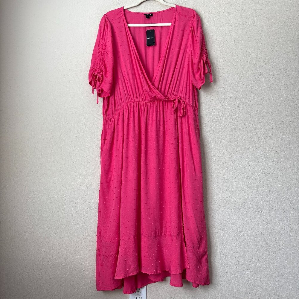 Torrid 2X Swiss Dot Spring Vibrant Surplice Midi Dress NEW
